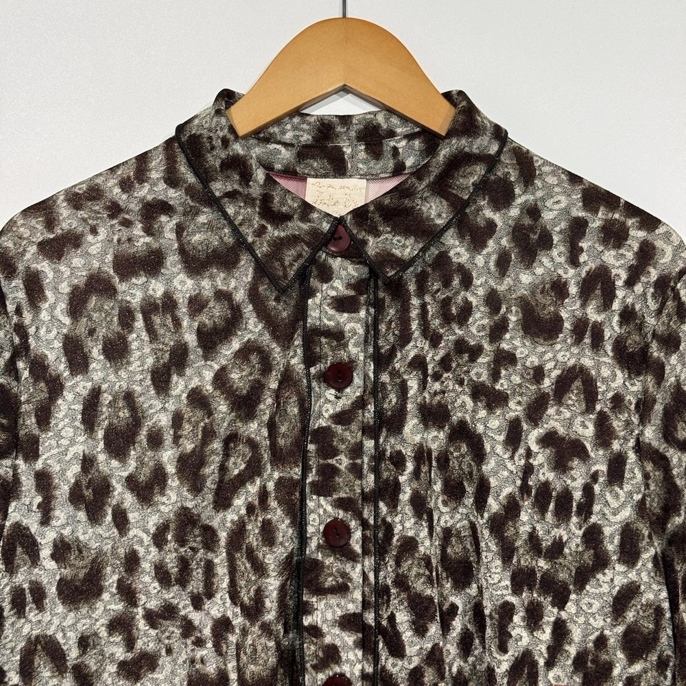 Sadie B's Top Womens Plus 3X Leopard Floral Button Up Tunic Hi Low Sheer - Picture 5 of 11